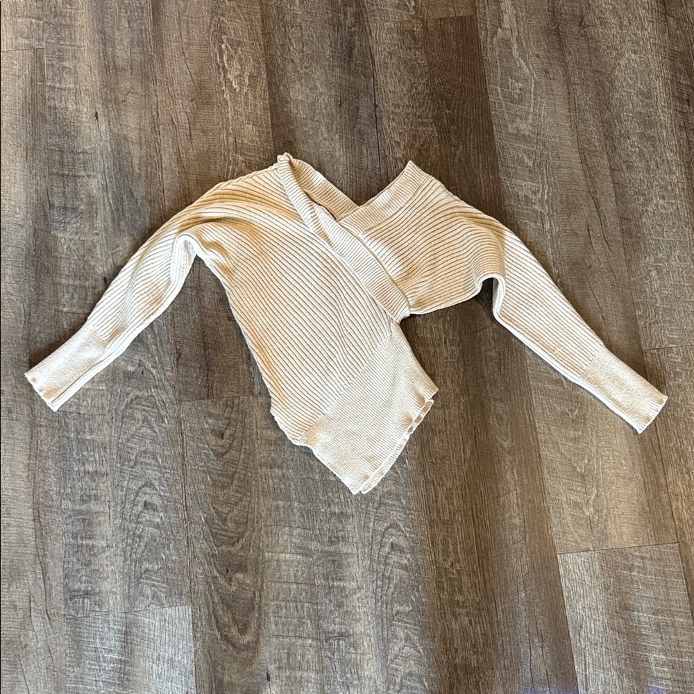 Cream Ribbed Knit Sweater